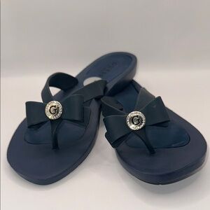 Guess Blue Sandals with Bow and Metallic Embellishment